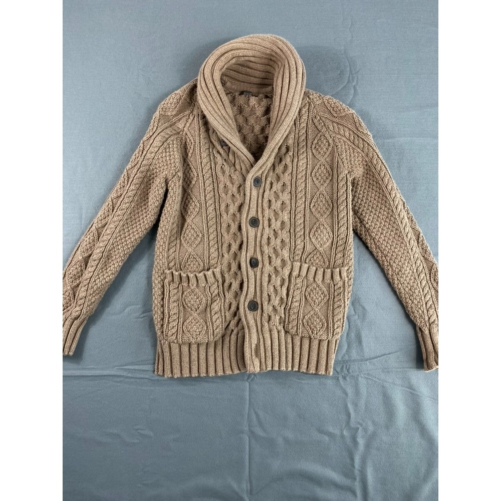 L.L. Bean Signature Knit Sweater Women Sz S Beige Cables Fishermans 100% Cotton